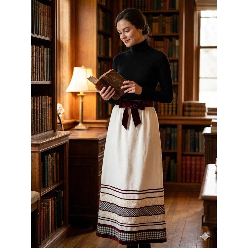 Vintage 60s Rizkallah Malcolm Starr Velvet Maxi Skirt Maroon White Stripe Mod S